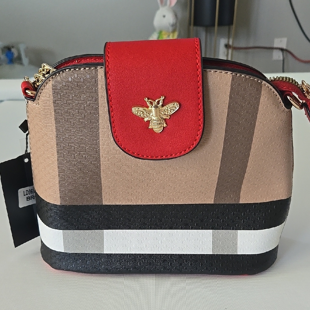 Stylish Red and Tan Crossbody Bag